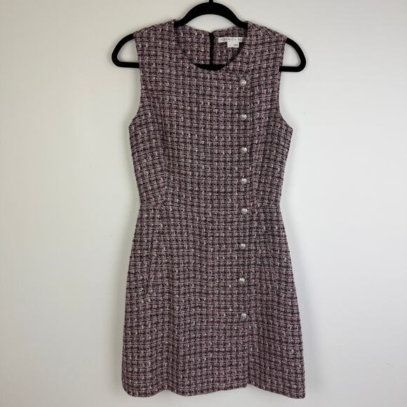 Veronica Beard Womens Cutler Tweed Sleeveless Button Pink/Purple Mini Dress 4 - Picture 1 of 12